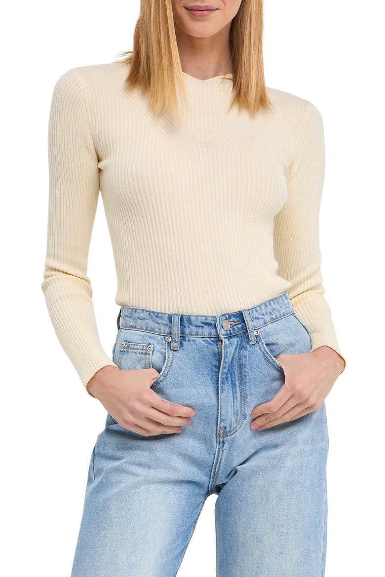 Fitted Rib Hooded Sweater, Main, color, CREAM