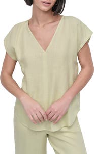 DKNY V-Neck Linen Top