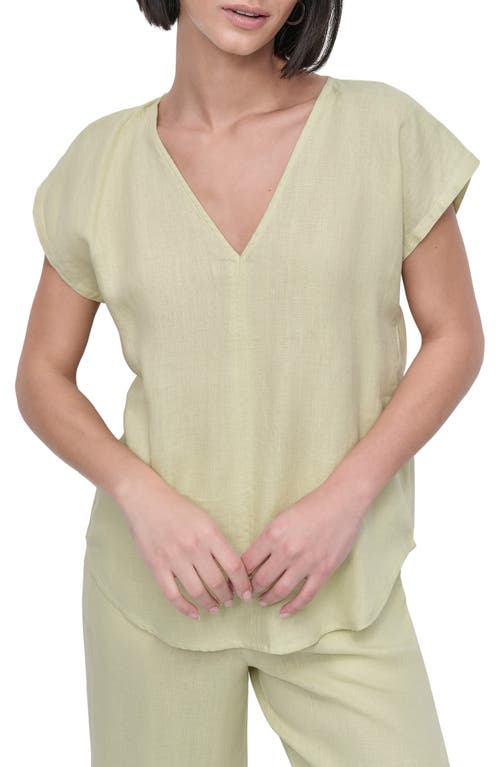 Dkny V-neck Linen Top In Tea Green