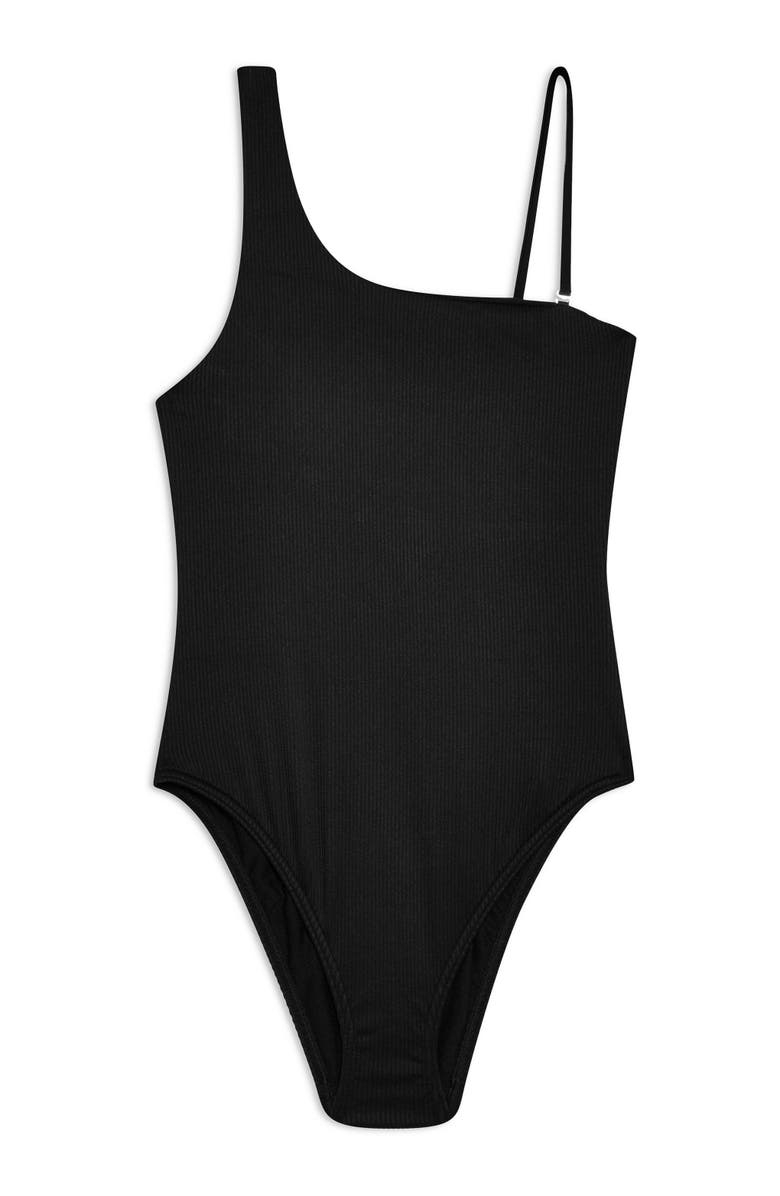 Topshop Ribbed One-Shoulder One-Piece Swimsuit, Alternate, color, 