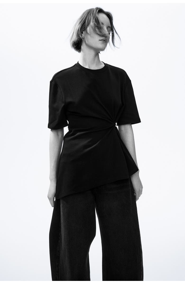 H&M Draped-detail Asymmetric Top, Alternate, color, Black