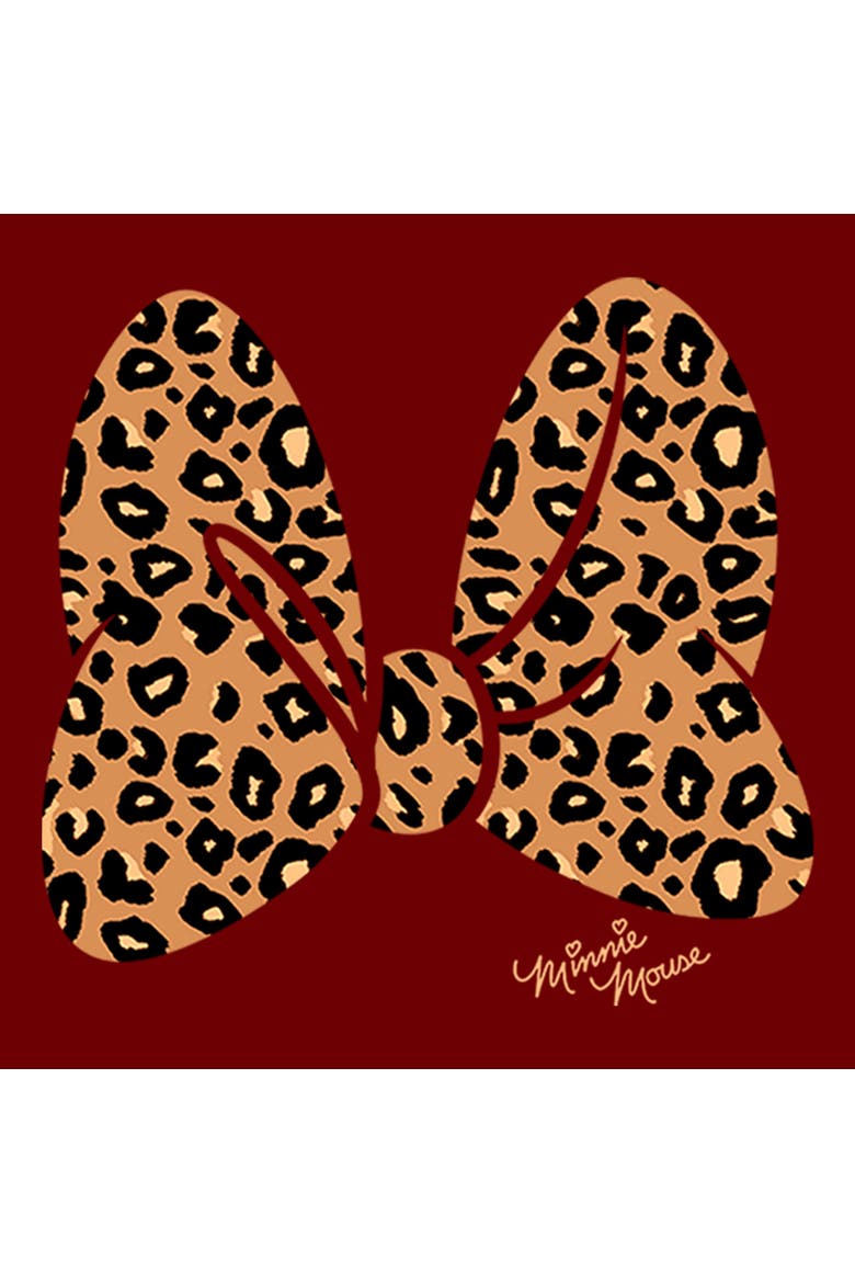Junior's Cheetah Print Minnie Mouse Bow Long Sleeve Crewneck Sweatshirt, Alternate, color, Scarlet