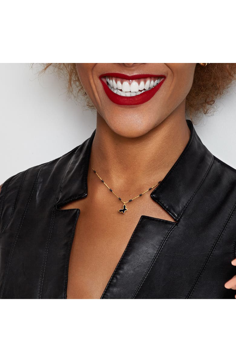 Julianna B. Enamel Butterfly Station Necklace 14K Gold, Alternate, color, Black
