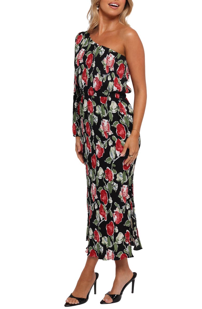 Petal & Pup Pontee Floral Plissé One-Shoulder Midi Dress, Alternate, color,