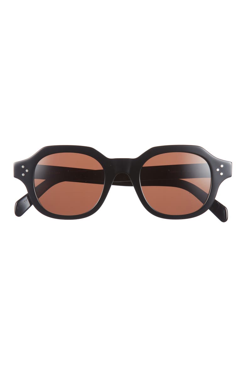 3 Dots 48mm Round Sunglasses, Main, color, SHINY BLACK / BROWN
