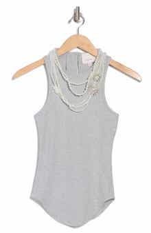 Cinq à Sept Lizzie Faux Pearl Chain Embellished Rib Tank