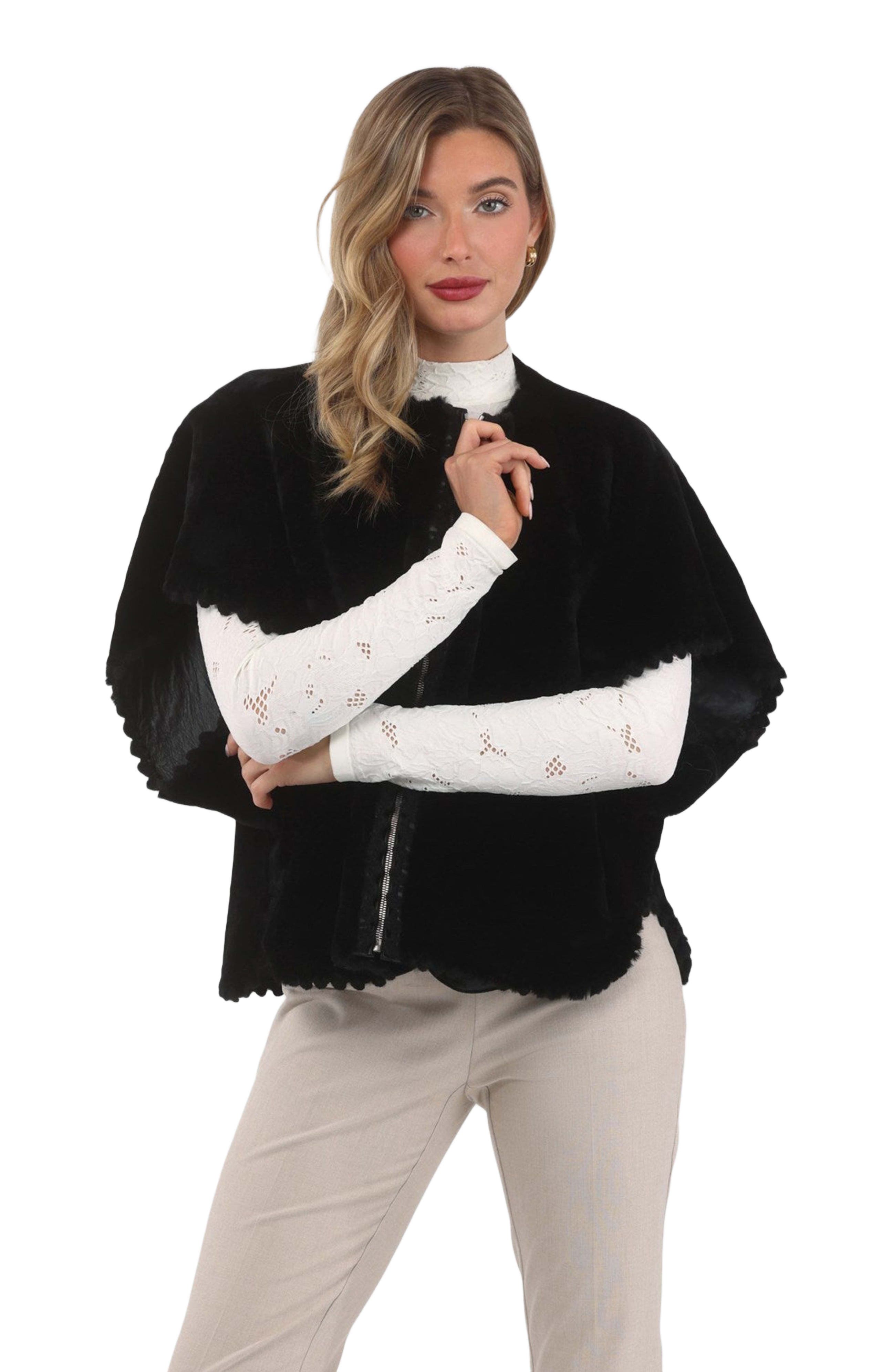 Reversible Collarless Genuine Shearling Jacket
