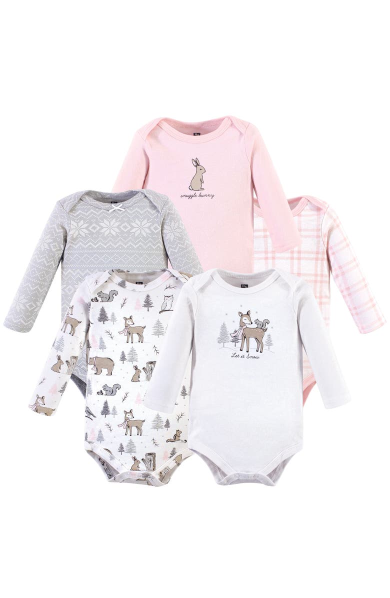 Hudson Baby Everyday Long-Sleeve Cotton Bodysuits Bundle of 5, Main, color, Winter Forest