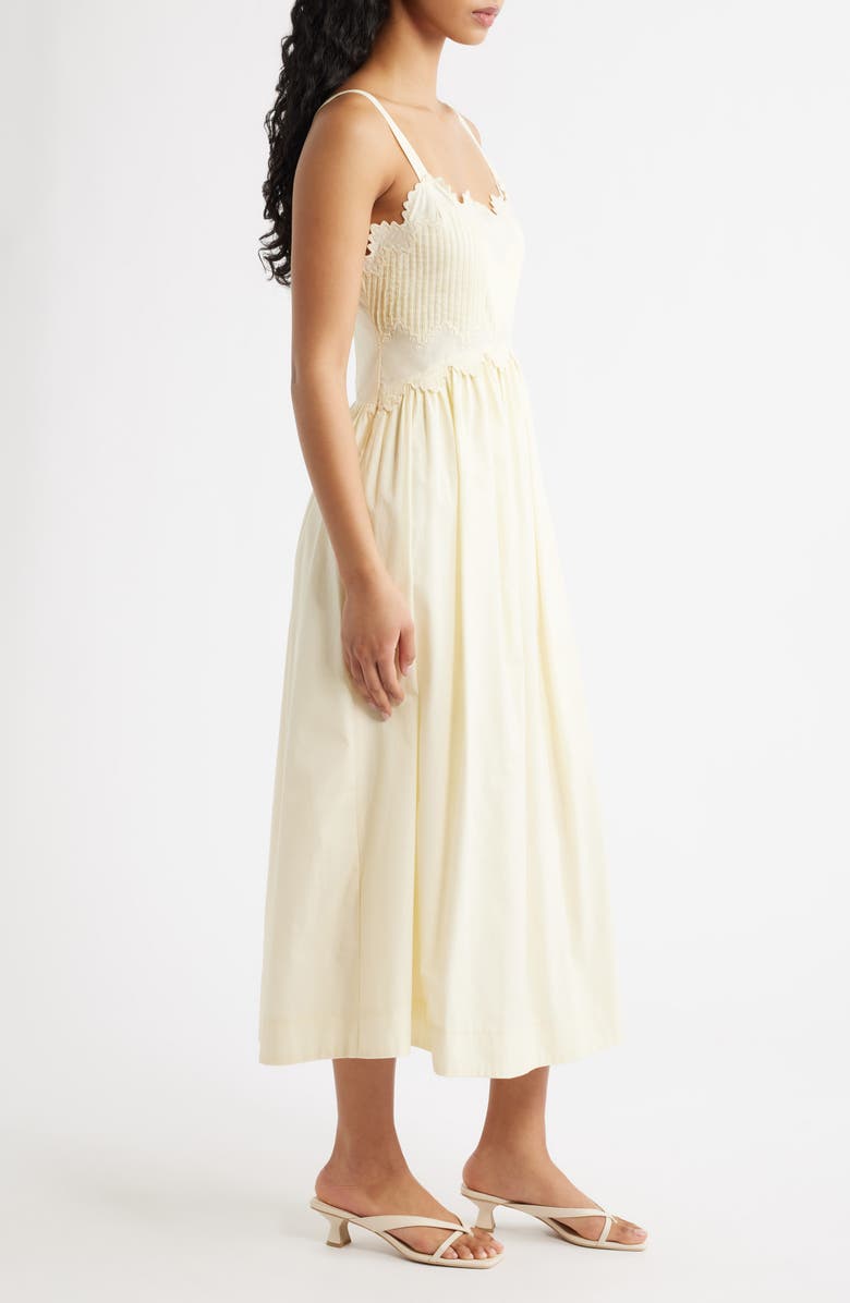 MOON RIVER Embroidered Sleeveless Cotton Midi Dress, Alternate, color, Butter Yellow