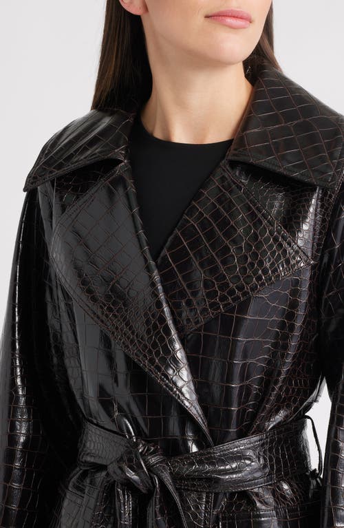 Bernardo Croc Embossed Faux Leather Trench Coat In Black