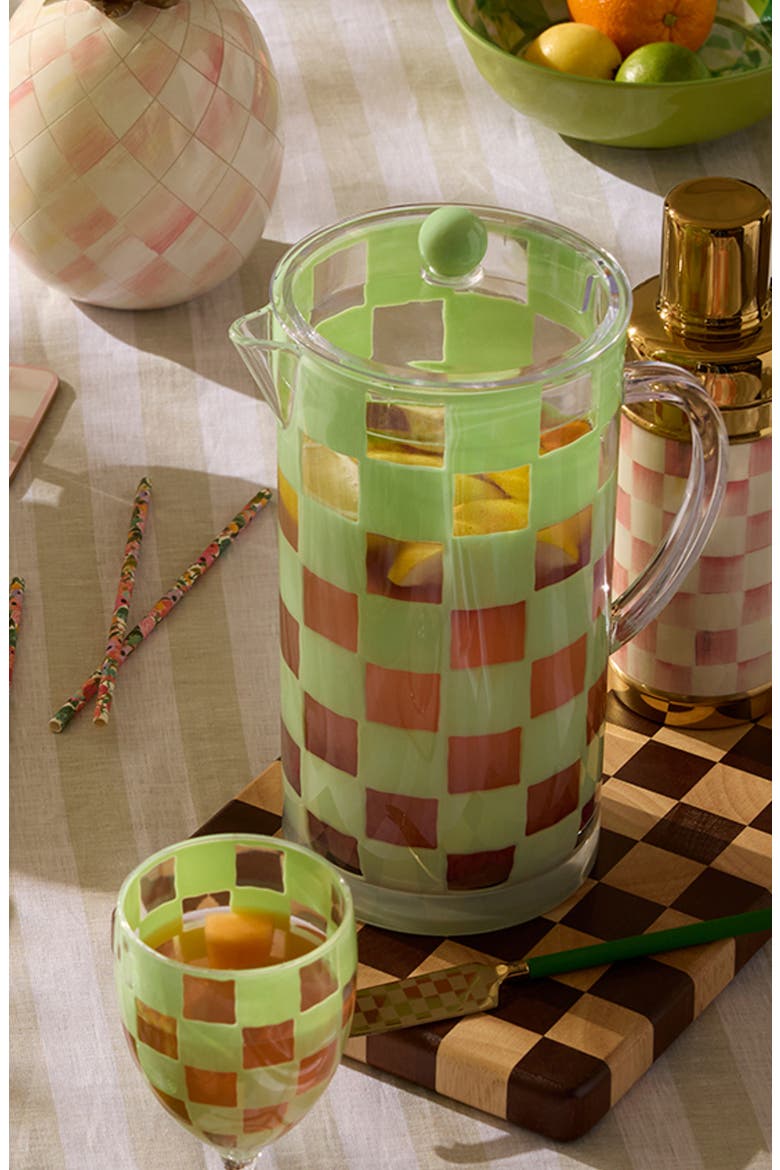 Green Check Acrylic Pitcher, Alternate, color, GREEN