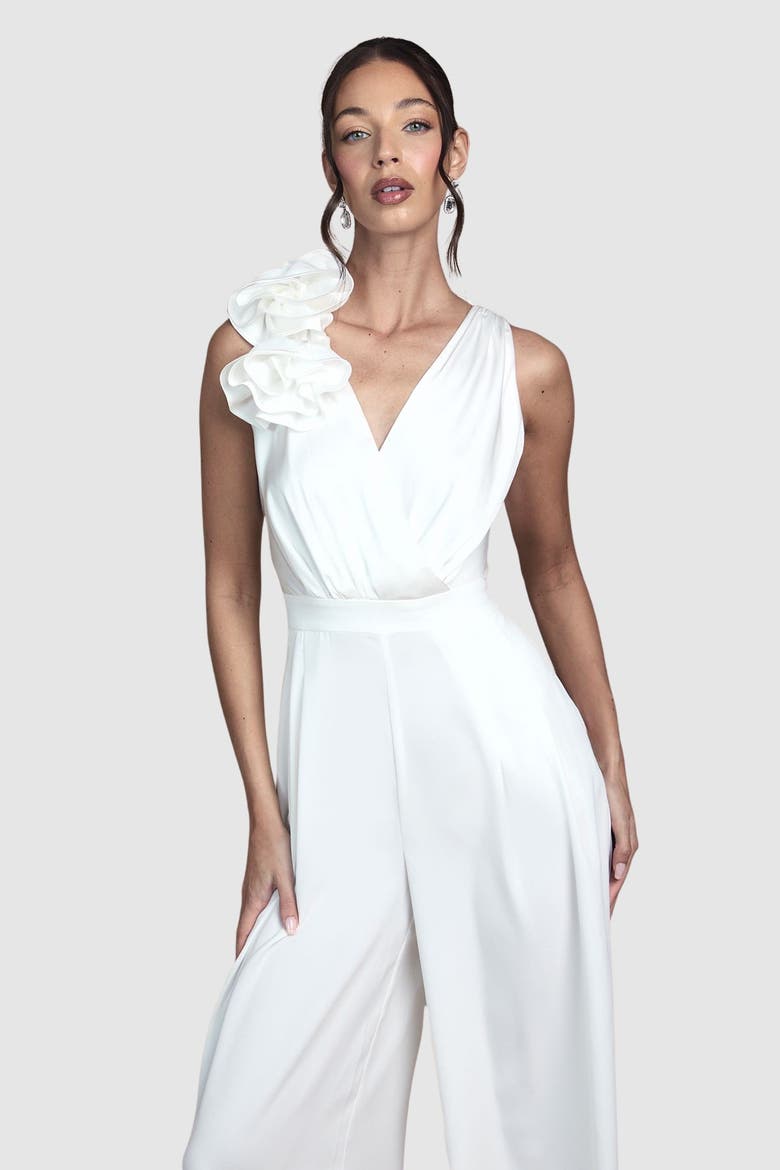Corsage Cowl Back Bridal Jumpsuit, Alternate, color, Ivory
