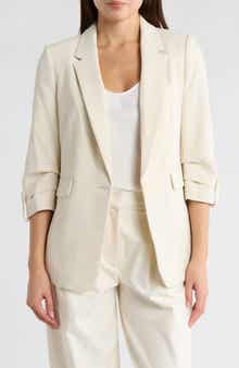 DKNY Aero Ruched Sleeve Crepe Blazer