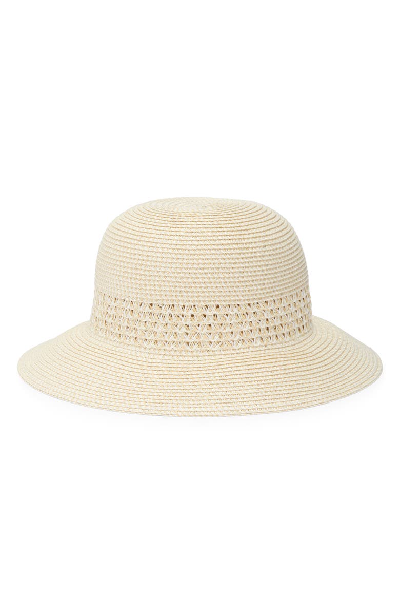 Nine West Woven Cloche Hat, Main, color, Ivory Combo