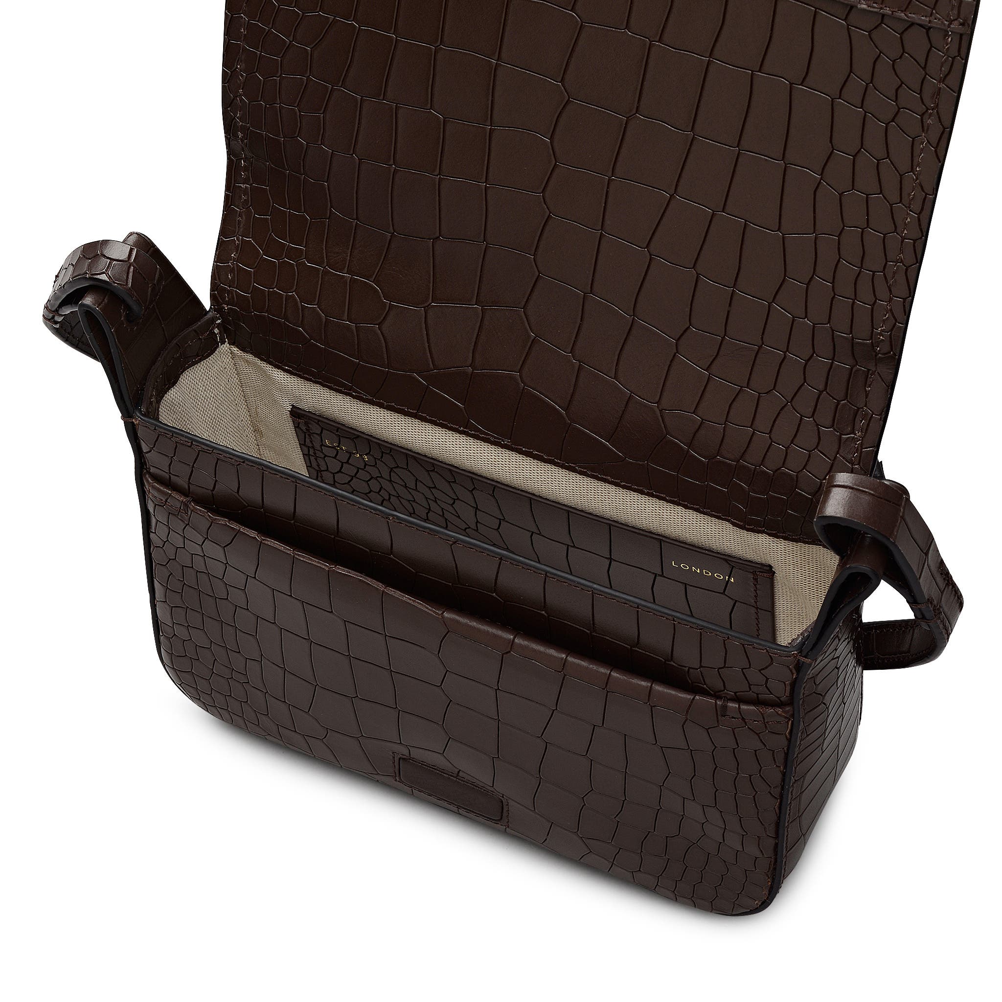 Radley Westwell Lane - Faux Croc Small Flapover Crossbody, Alternate, color, Dark Oak