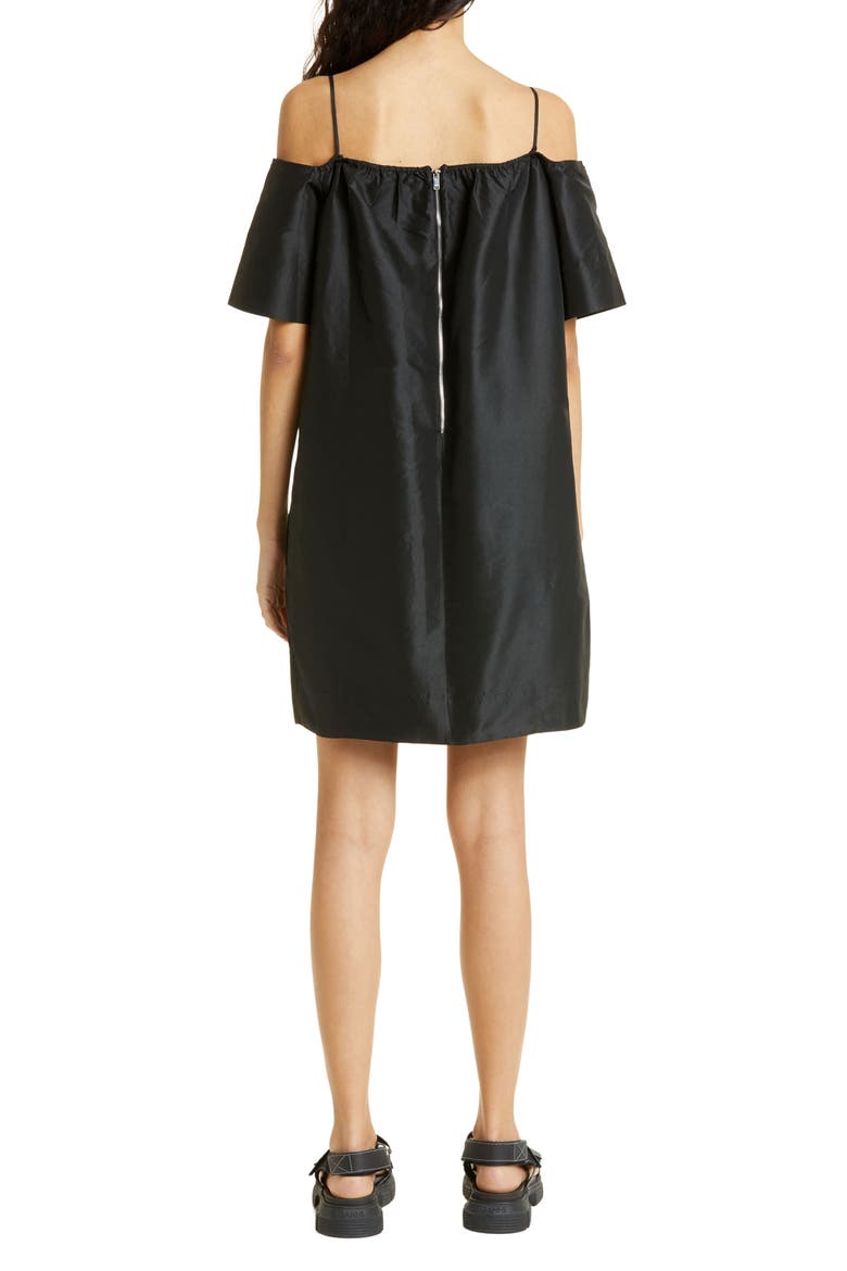 Cold Shoulder Taffeta Trapeze Dress, Alternate, color, BLACK
