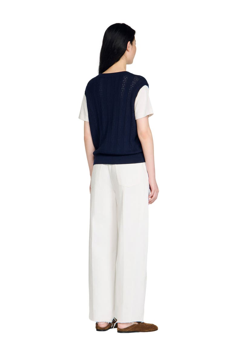 Pointelle knit sweater, Alternate, color, Navy blue