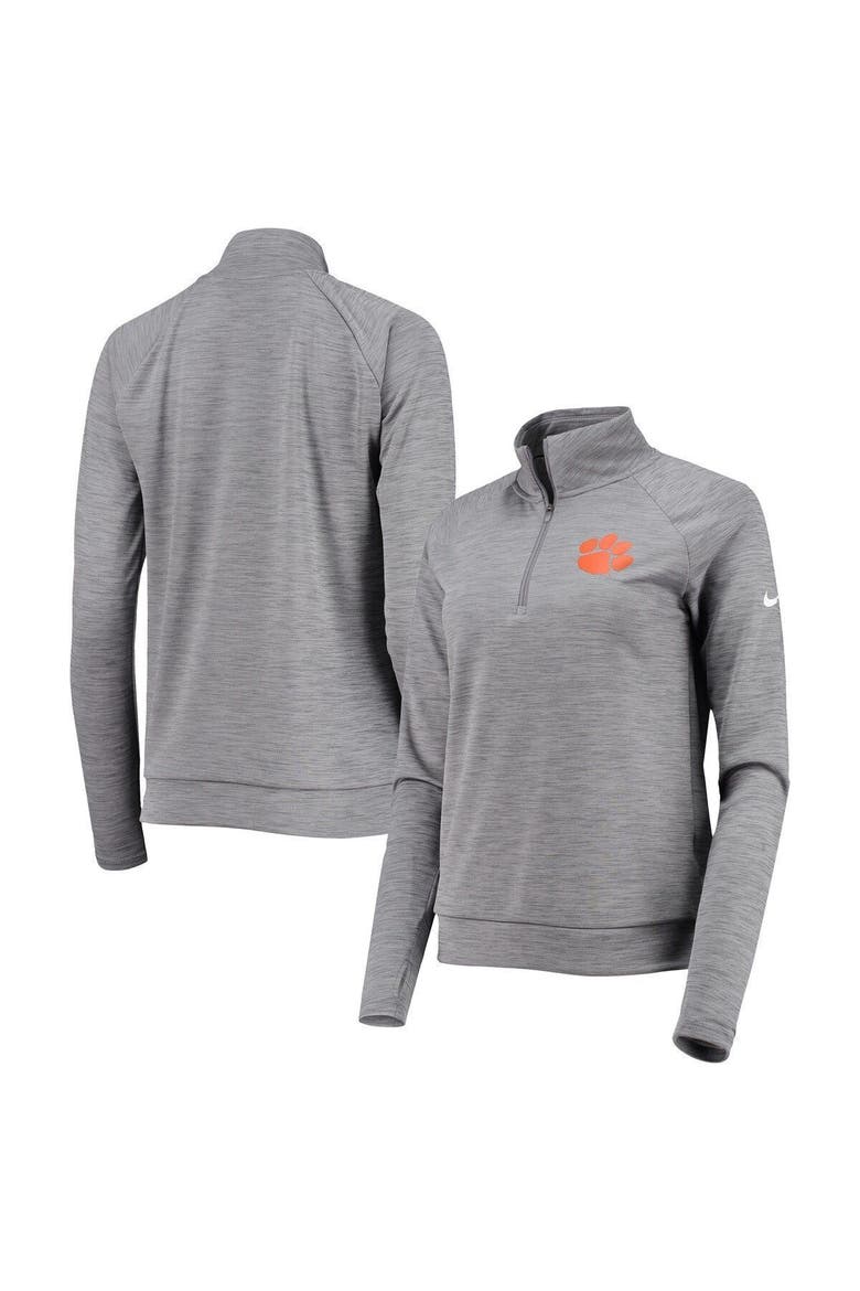 Women's Nike Heathered Gray Clemson Tigers Pacer Raglan Performance Quarter-Zip Jacket, Main, color, Heather Gray