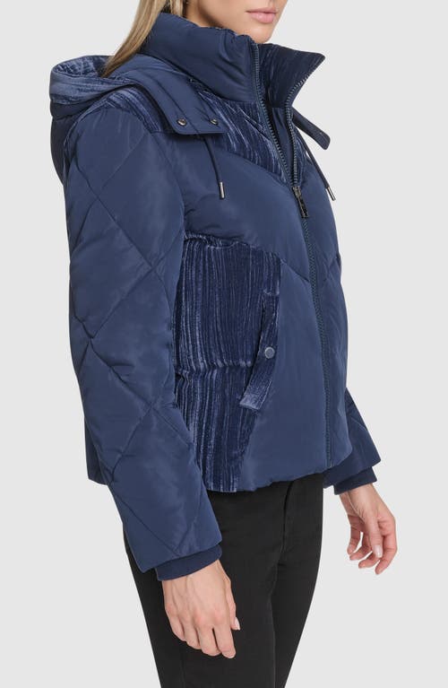 Andrew Marc Tayte Puffer Jacket With Removable Hood In Blue