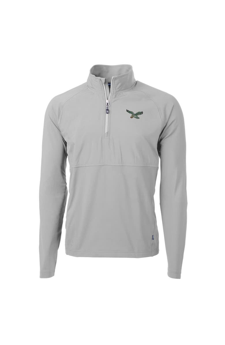 Cutter & Buck Men's Cutter & Buck Gray Philadelphia Eagles Adapt Eco Knit Hybrid Recycled Quarter-Zip Throwback Pullover Top, Alternate, color, 