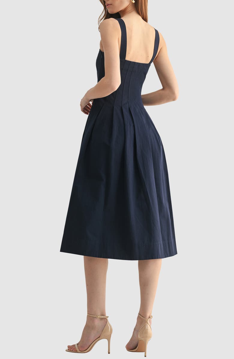 Mila Mae Pleated Cotton Midi Dress, Alternate, color, Navy