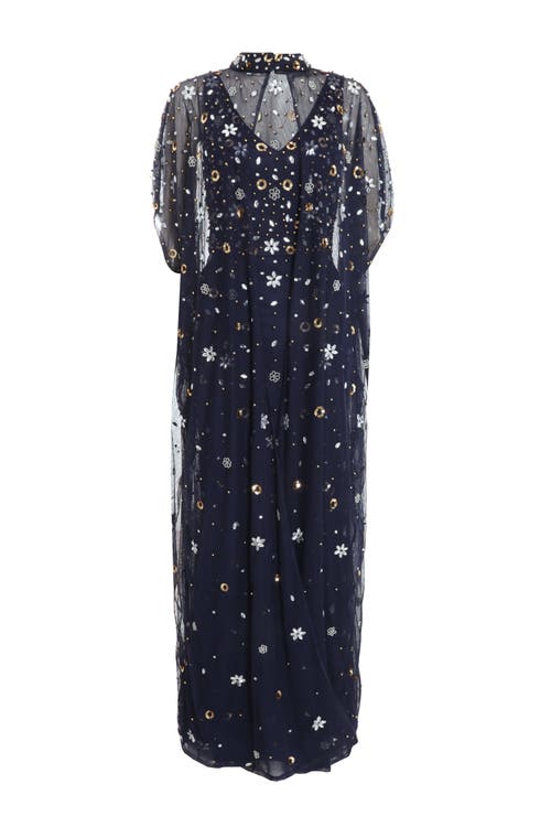 Quiz Beaded 2-in-1 Cape And Evening Dress In Navy