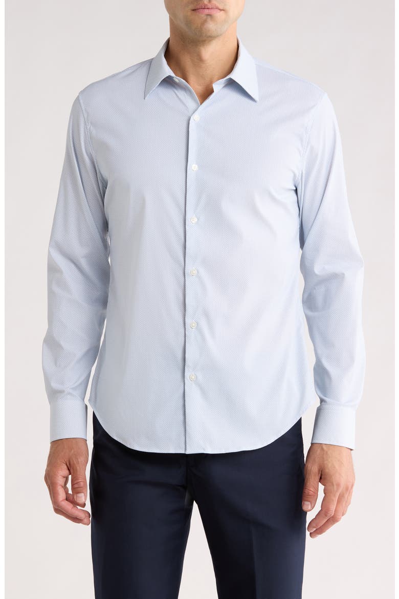 Long Sleeve Slim Fit Button Front Performance Shirt, Main, color, DUSTY BLUE GEO