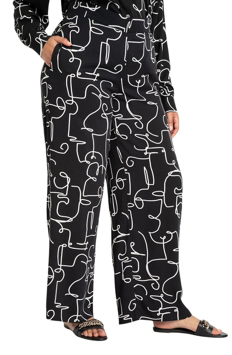 ELOQUII Doodle Print Pull-On Wide Leg Pants, Main, color, 