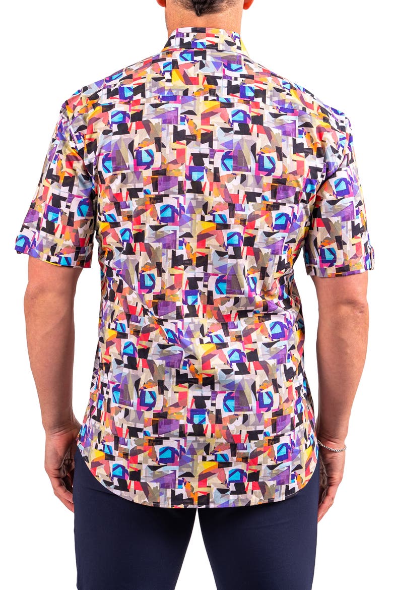Galileo Resistance Abstract Print Short Sleeve Button-Up Shirt, Alternate, color, WHITE