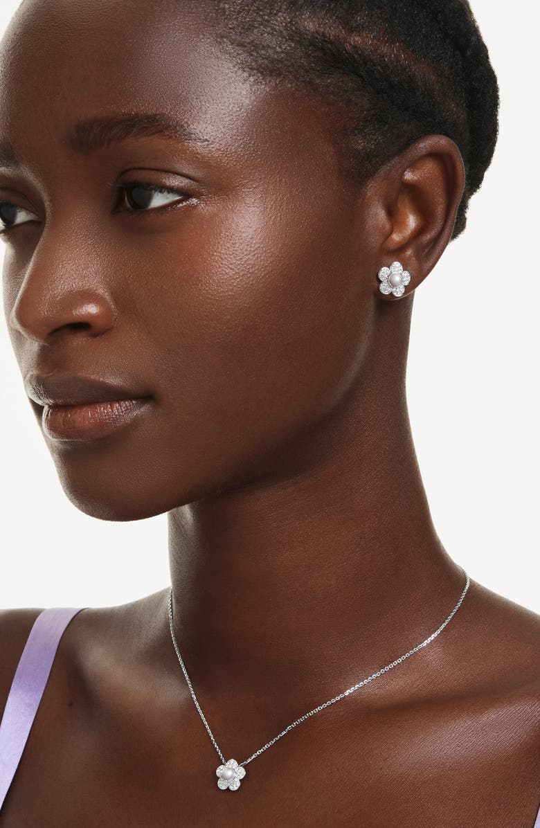 Swarovski Crystak Faux Pearl Necklace & Earrings Set, Alternate, color, 