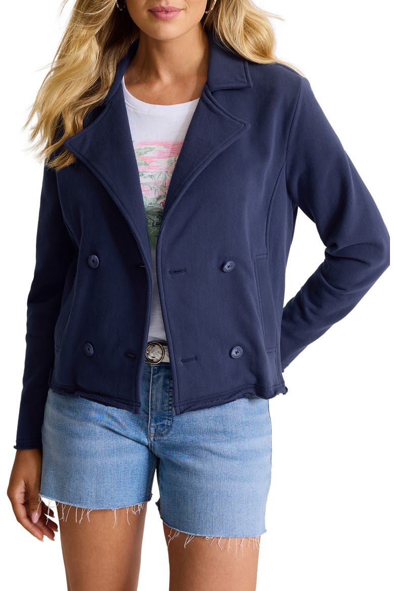 Marina Del Mar Double Breasted Crop Fleece Jacket, Main, color, COASTLINE
