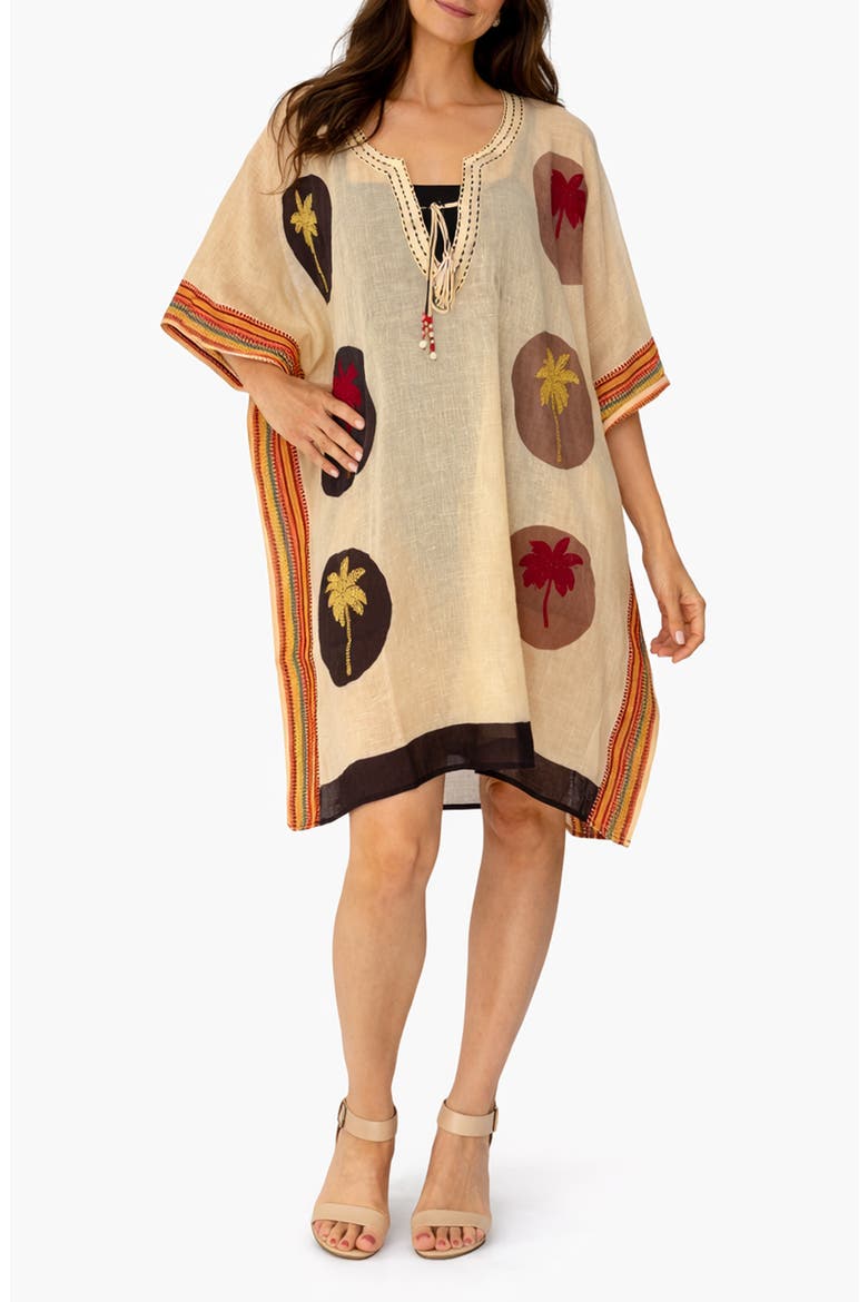 Palm Tree Embroidered Cotton Cover-Up, Main, color, NATURAL
