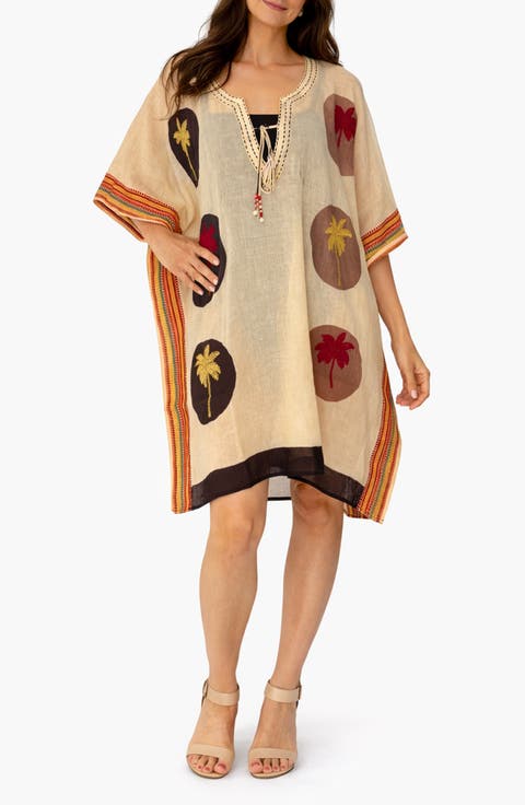 Palm Tree Embroidered Cotton Cover-Up
