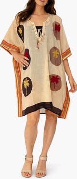 RANEES Palm Tree Embroidered Cotton Cover-Up