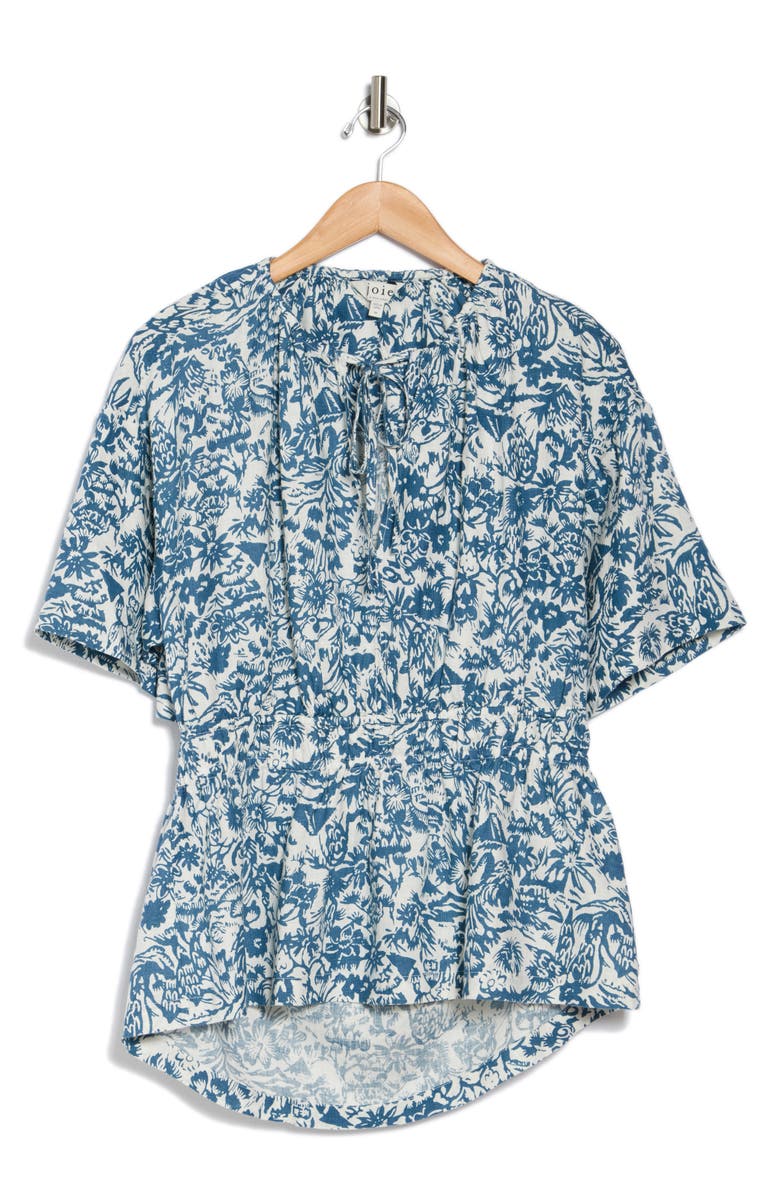 Joie Renae Floral Linen Top, Alternate, color, Porcelain And Teal