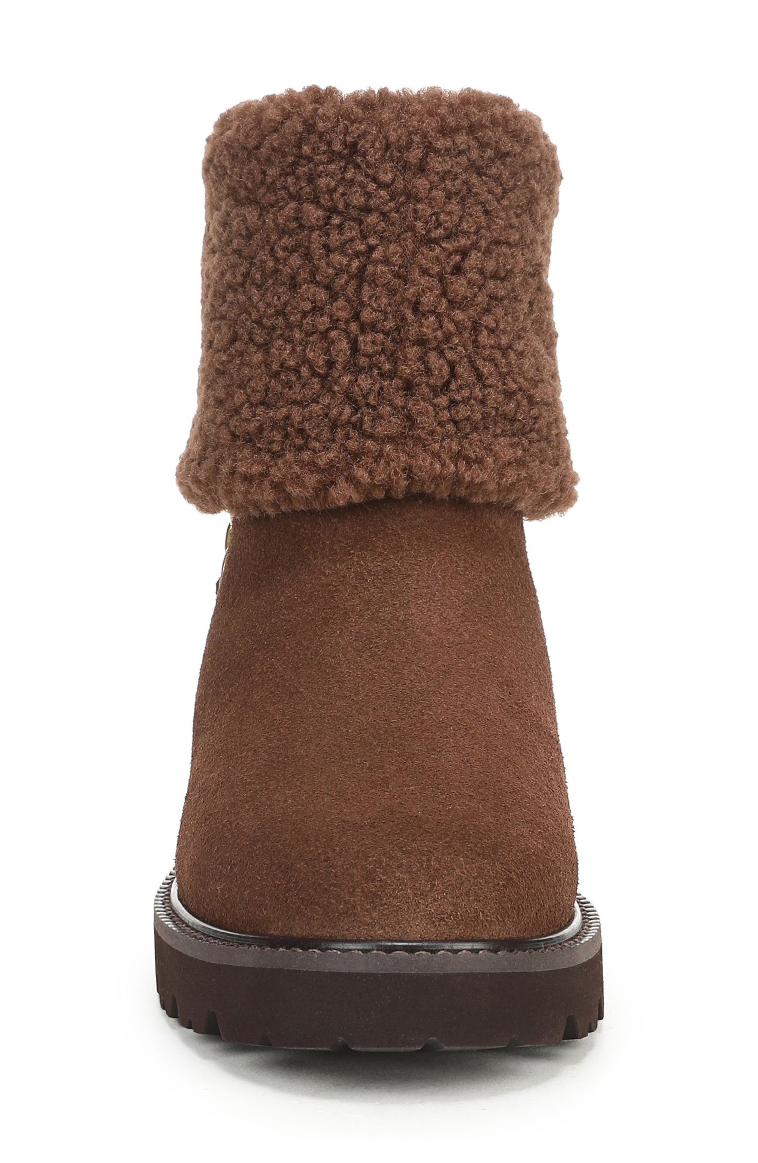 Sahana Leather Bootie with Faux Shearling Trim, Alternate, color, BROWN