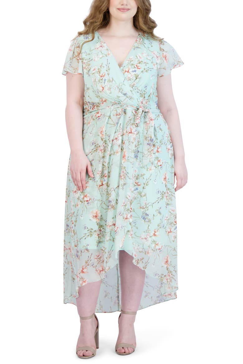 Flutter Sleeve High-Low Maxi Dress, Main, color, MINT MULTI