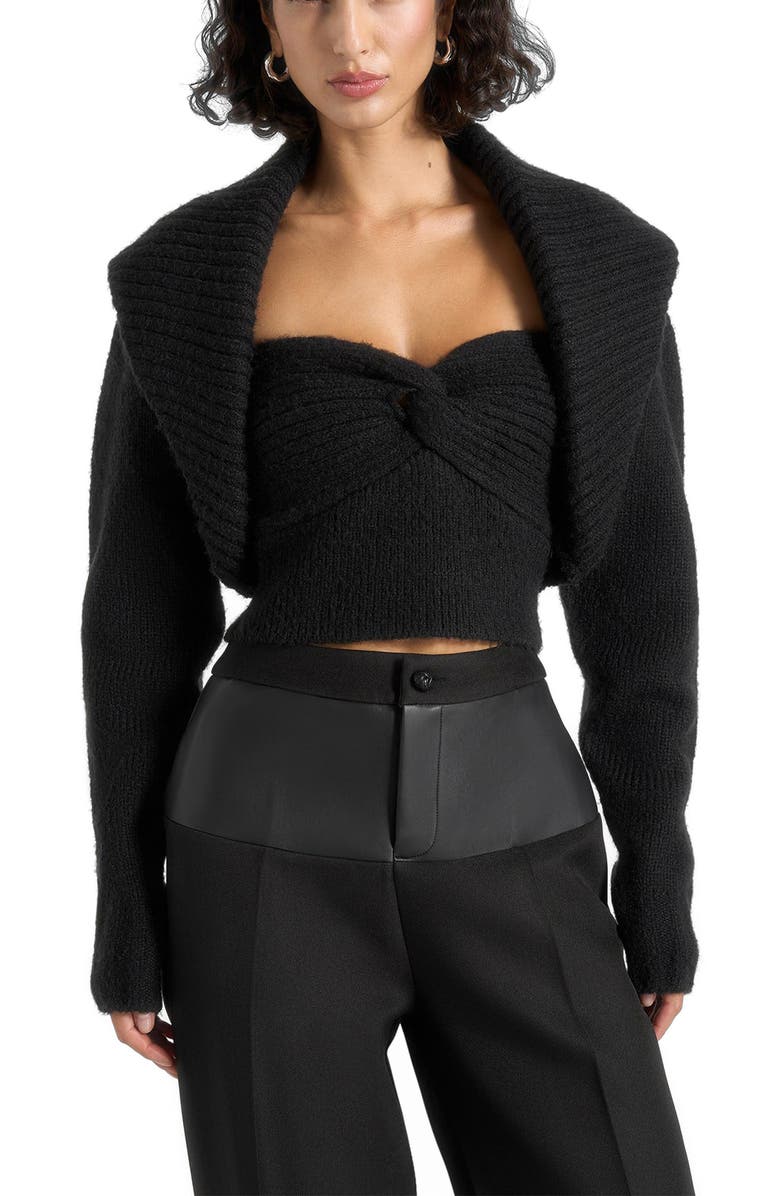 Manière De Voir Emya 2-in-1 Knit Shrug With Twisted Bandeau Top, Alternate, color, Black