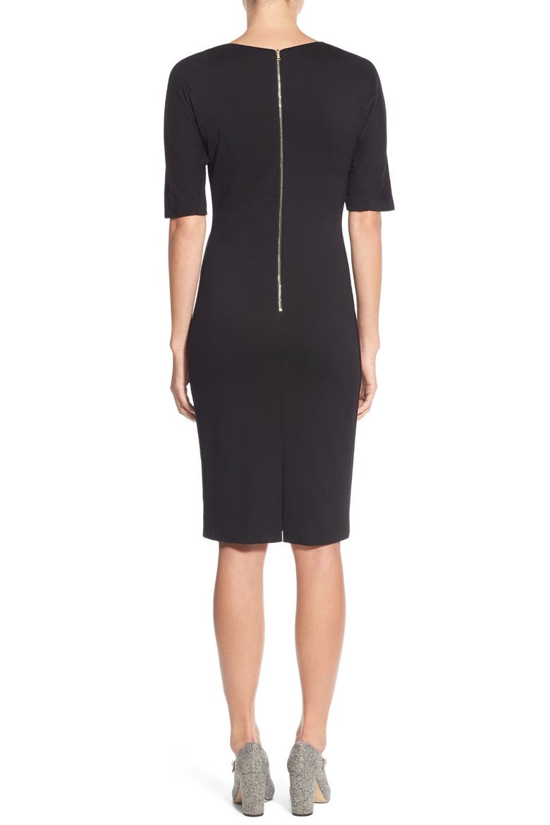 V-Neck Crepe Sheath Dress, Alternate, color, BLACK