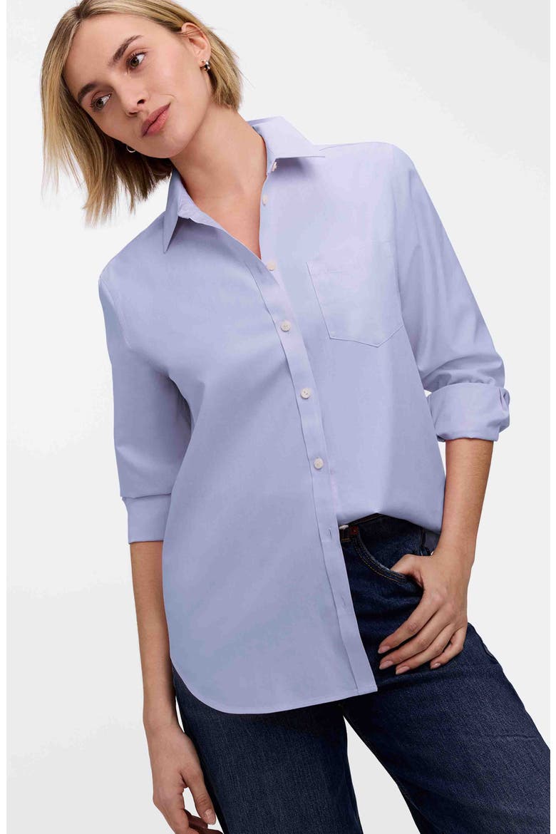 Non-Iron Boyfriend Button-Up Shirt, Alternate, color, BLUE WAVE