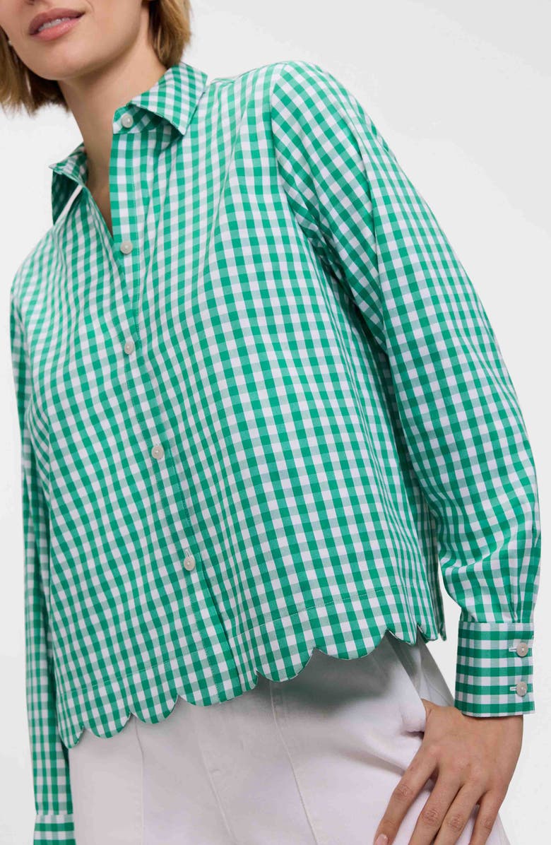 Foxcroft Scarlett Gingham Scallop Hem Button-Up Shirt, Alternate, color, 