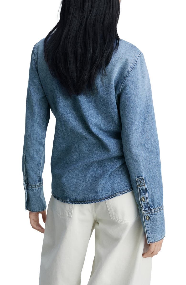 MANGO Denim Tie Neck Button-Up Shirt, Alternate, color,