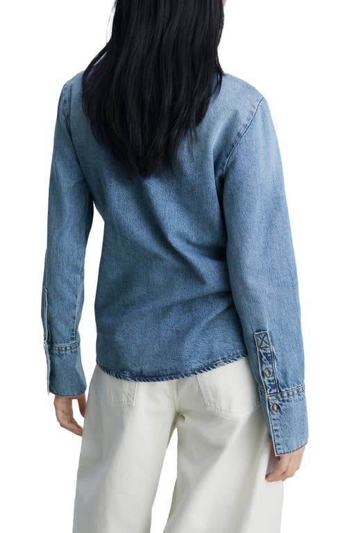 Shop Mango Denim Tie Neck Button-up Shirt In Medium Blue