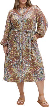City Chic Sable Long Sleeve Tie Belt Dress