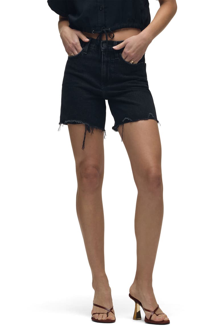 Devon High Waist Cutoff Denim Shorts, Main, color, DESTRUCTED BLACK