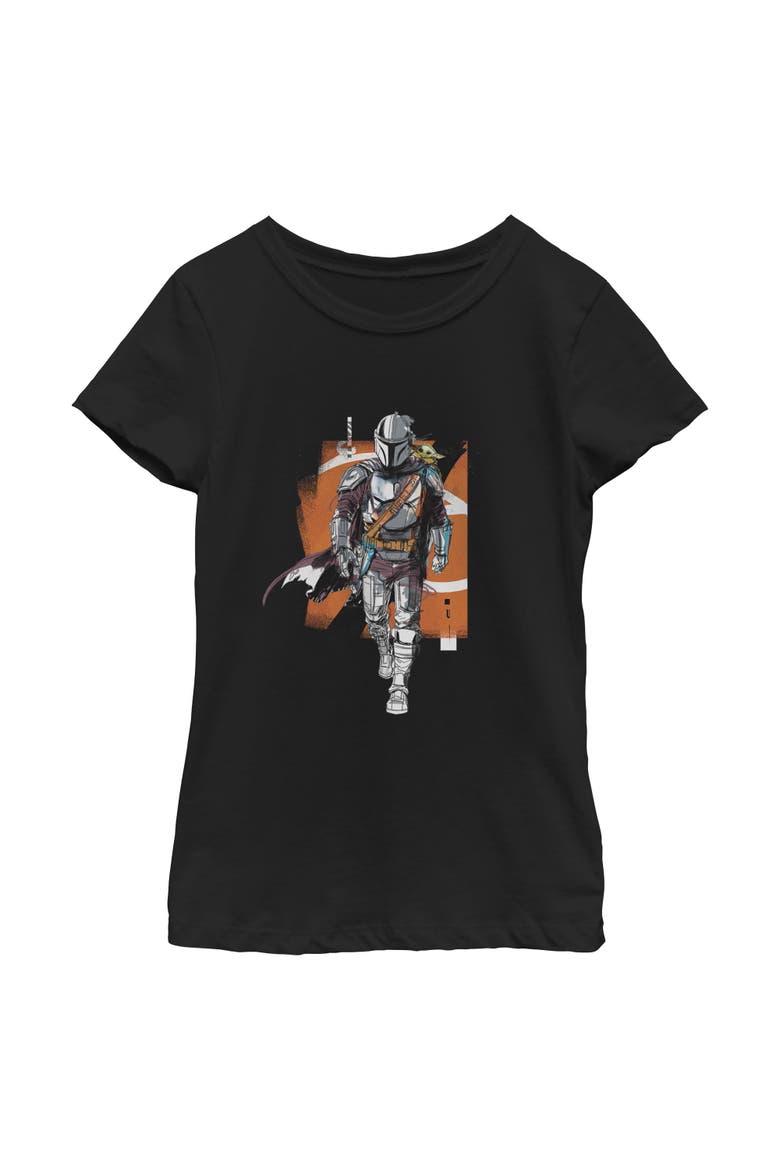 Girl's Star Wars The Mandalorian and Grogu Artistic Mando And The Child Pose  Graphic T-Shirt, Main, color, Black