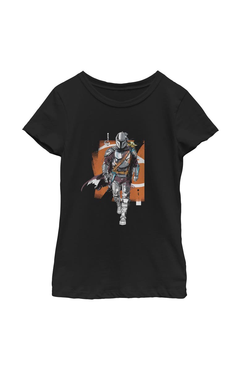 Star Wars: The Mandalorian and Grogu Girl's Star Wars The Mandalorian and Grogu Artistic Mando And The Child Pose  Graphic T-Shirt, Main, color, Black
