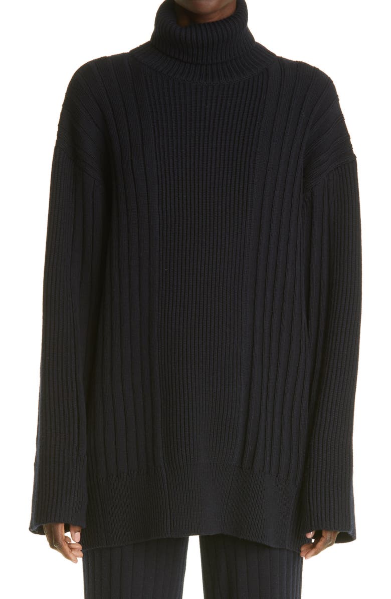 St. John Evening St. John Collection Turtleneck Rib Knit Sweater, Main, color, 