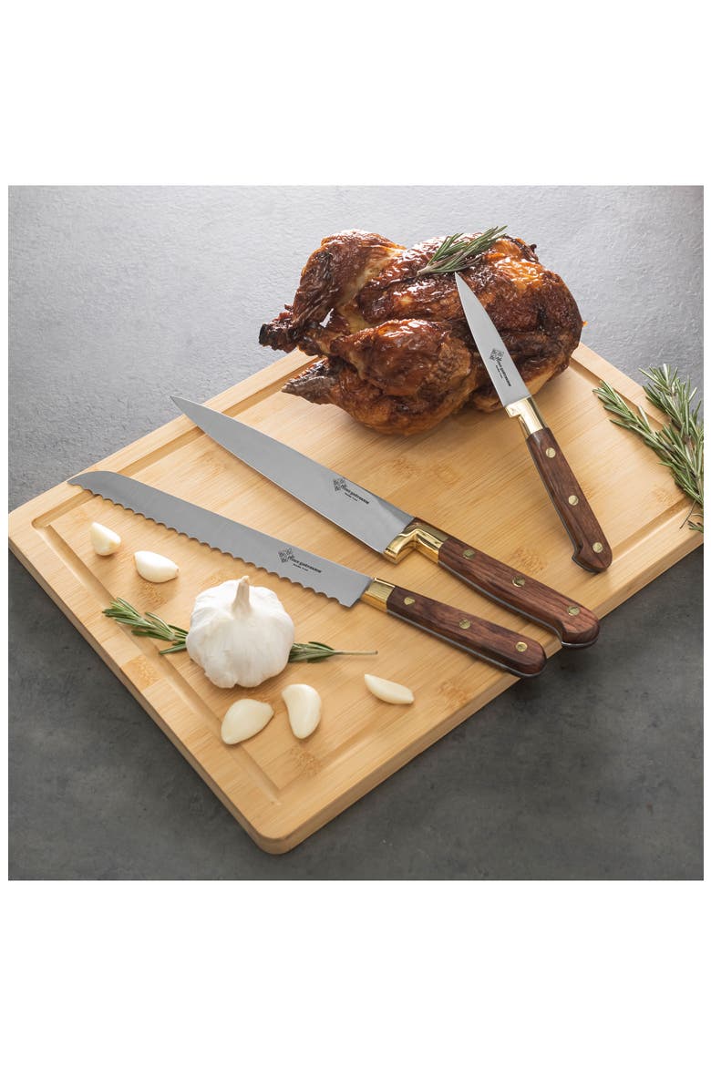 Prince Gastronome 3-Piece Kitchen Knife Set, Alternate, color, WOOD AND GOLD BRASS