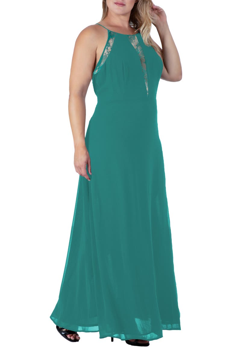 Lace Detail Maxi Dress, Alternate, color, HUNTER GREEN